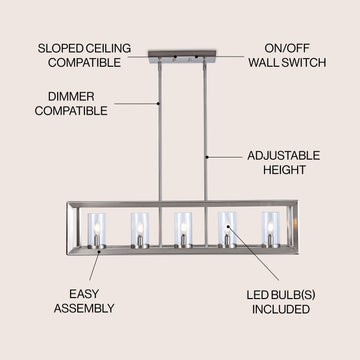 Anna 38.5" Linear Metal/Glass LED Pendant